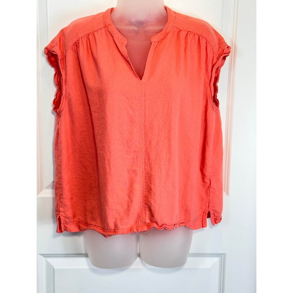 Splendid Womenβ Coral Linen Blend V Neck Cap Sleeve Blouse Top XL Casual Resort